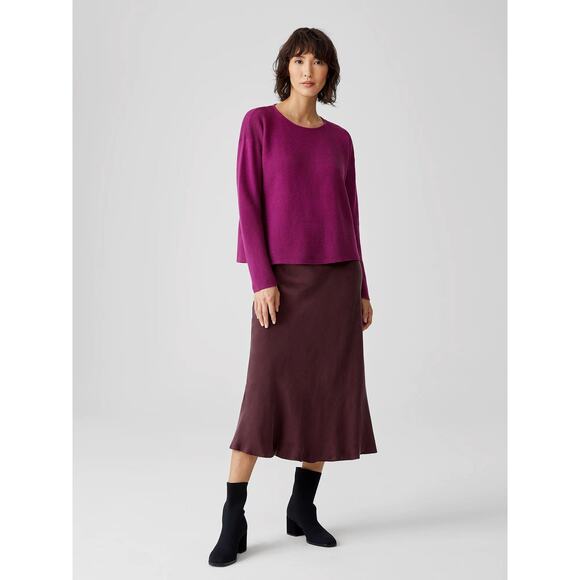 New Eileen Fisher Crew Neck Box-Top Purple Ribbed Knit Linen Long Sleeve Sz L - Picture 1 of 9